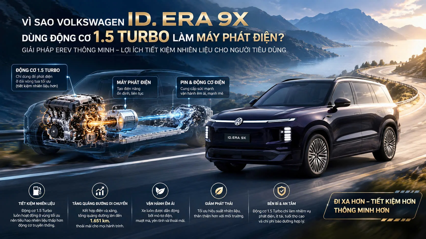 Vì sao Volkswagen ID ERA 9X dùng động cơ 1.5 Turbo làm máy phát điện?