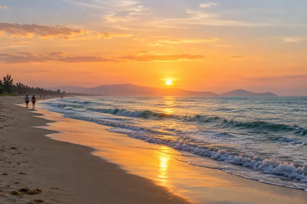 AI illustration: A sunrise beach walk