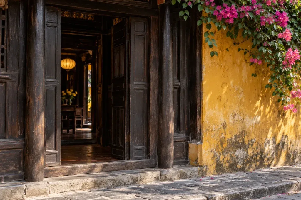 AI illustration: Timber doorway and ochre wall