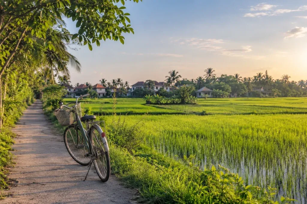 AI illustration: Bicycle beside a countryside path