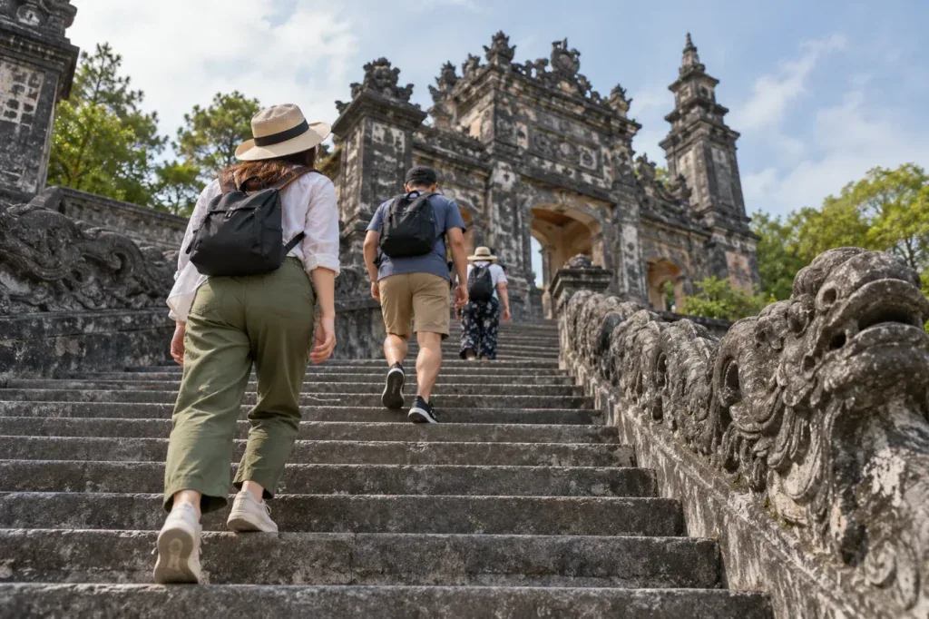 AI illustration: Walking on a stone stair approach