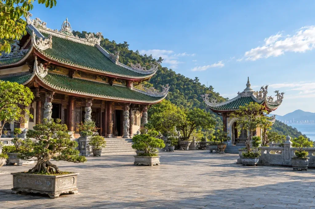 AI illustration: Vietnamese Buddhist temple courtyard