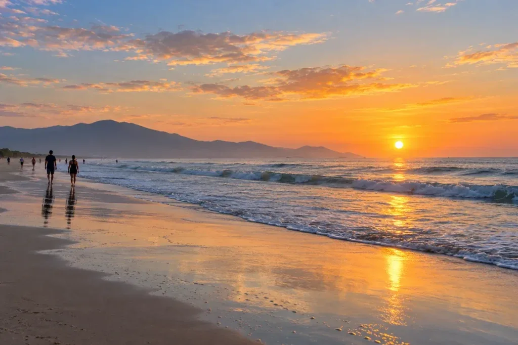 AI illustration of a sunrise beach walk