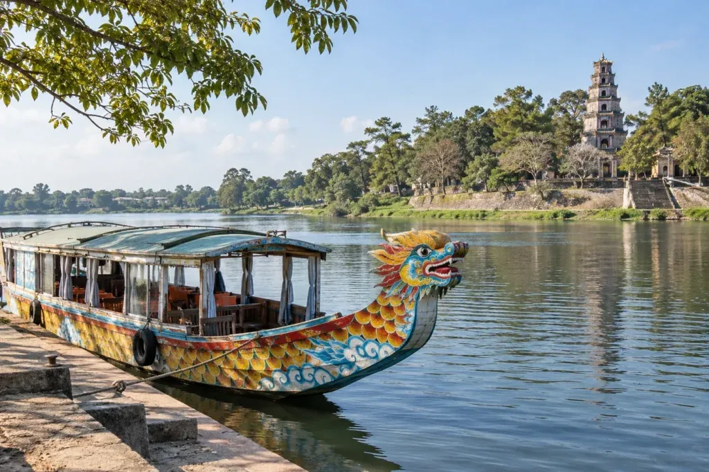 AI illustration: A traditional-style sightseeing dragon boat