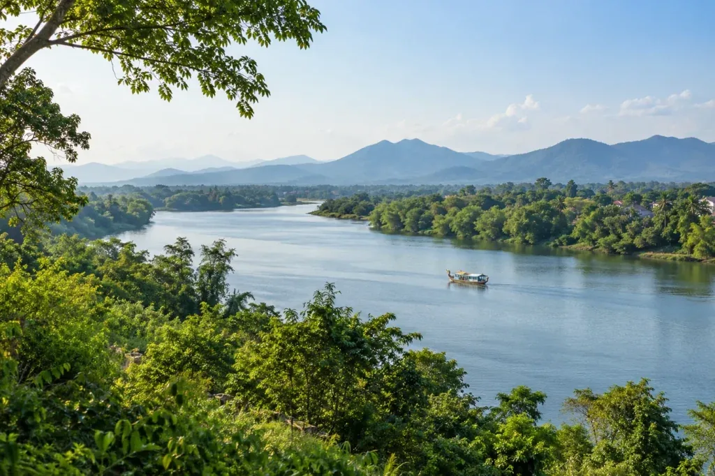 AI illustration: A tree-lined Perfume River-style landscape