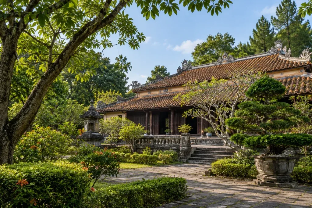 AI illustration: A quiet Vietnamese temple garden