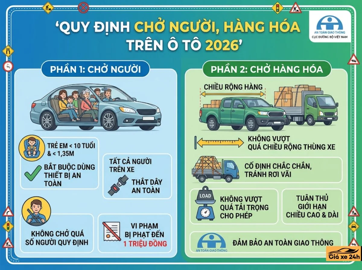 Quy Định Chở Người, Hàng Hóa Trên Ô Tô 2026: Mức Phạt Mới